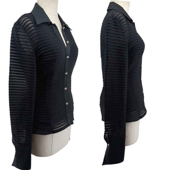 JS Collection Black Mesh Striped Shirt & Tank Top Set Ringstones Button Size 6 - Picture 5 of 16